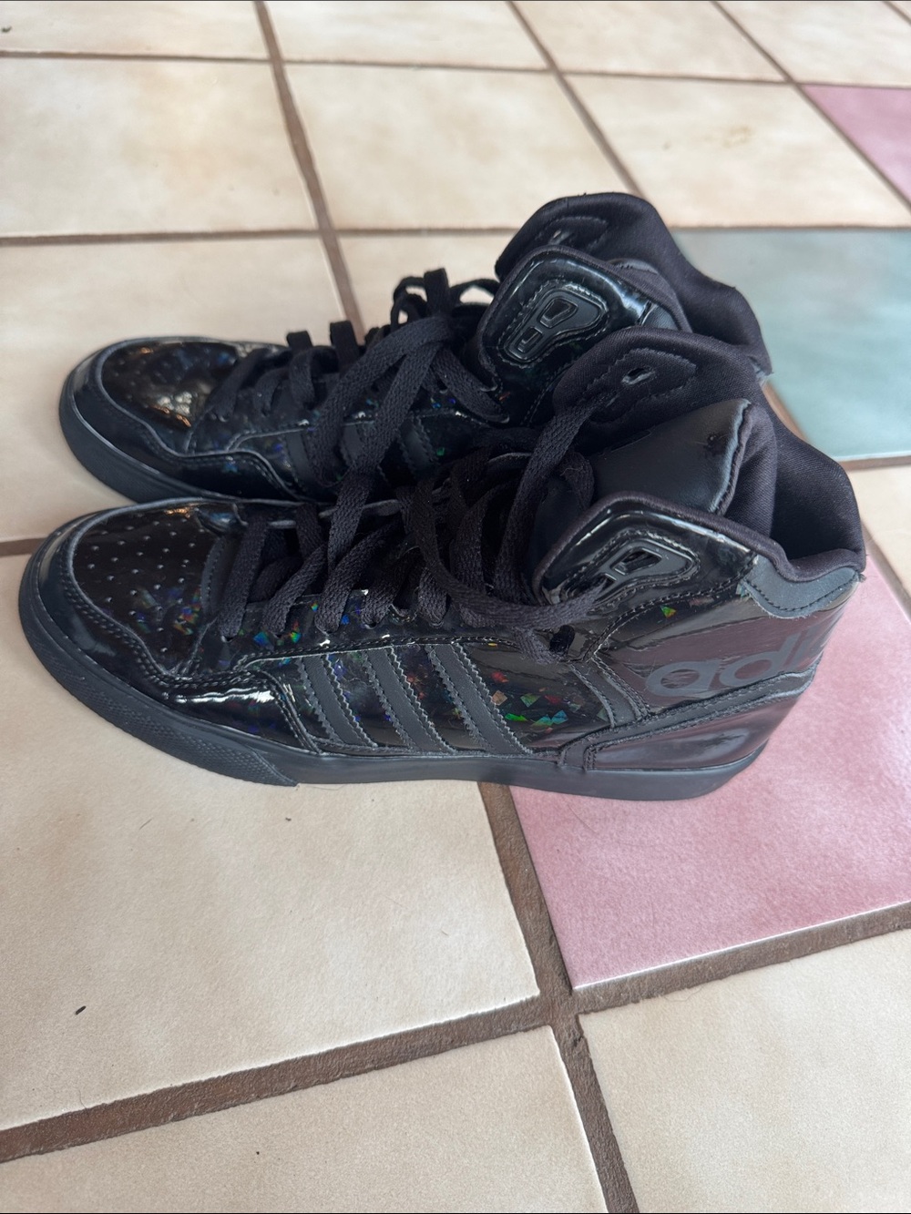 adidas Kids Black High-Top Sneakers with Iridescent Details